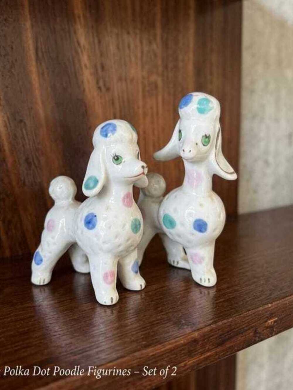 Vintage Polka Dot Ceramic Poodle Figurines Set of 2